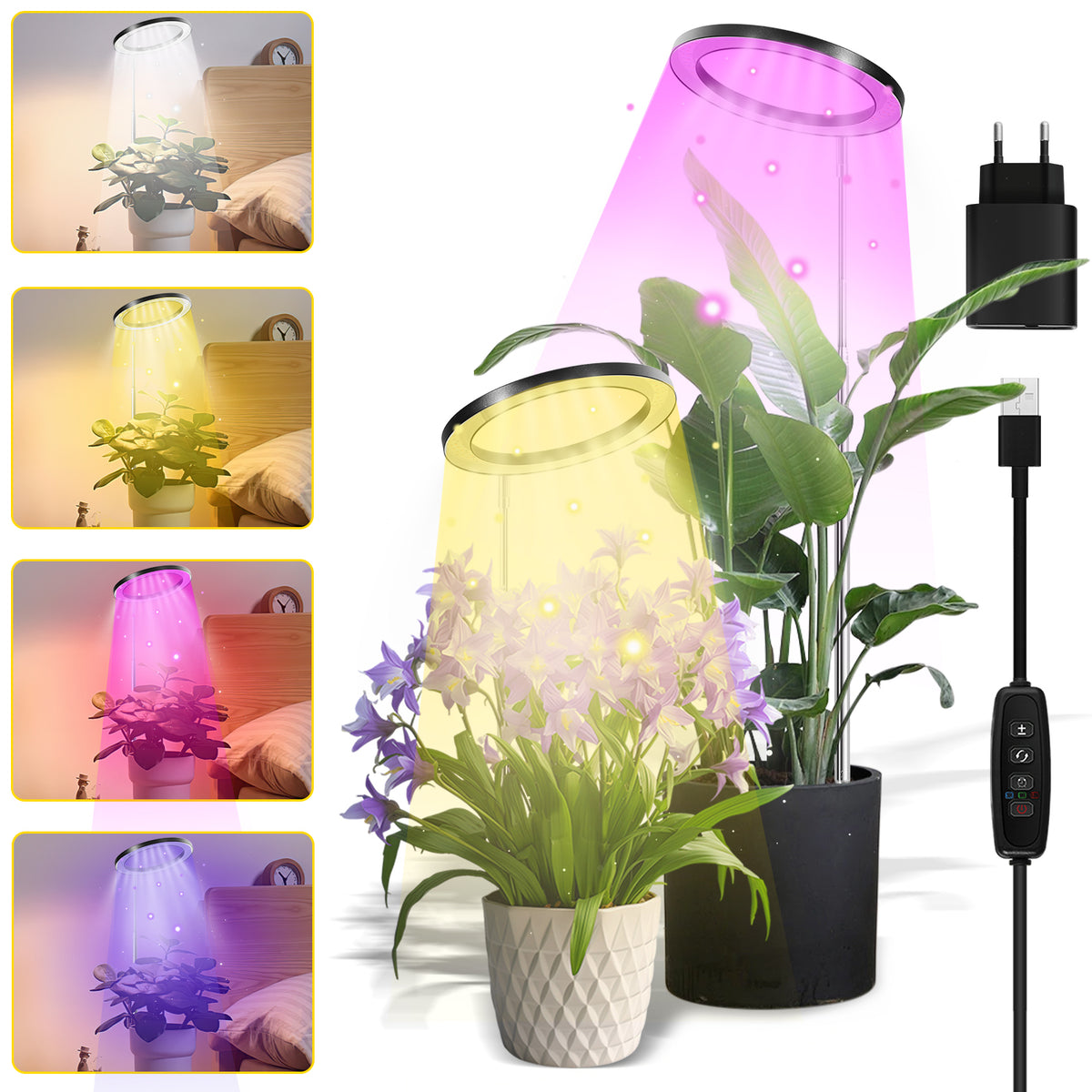 SWANEW 13W Pflanzenlampe 120 Leds 6000K Vollspektrum, Pflanzenlicht für Zimmerpflanzen mit 3/9/12 Auto-Timer, 10 Helligkeit, 4 Lichter Modi, Höhenverstellbar [Energieklasse F]