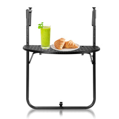Balkontisch klappbar Hängetisch, klapptisch Balkongeländer, 3-Fach höhenverstellbarer balkontisch zum einhängen, 60 x 40 cm Halbrund Balkontisch klappbar Schwarz