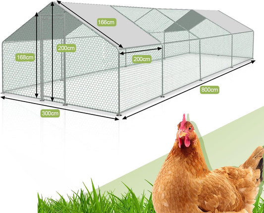 SWANEW Hühnerstall, 3 * 8 * 2m Metall Freilaufgehege Freigehege, Hühnerkäfig Kleintierstall Voliere mit Dachplane, Heimtiergehege