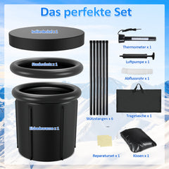 SWANEW Eisbad Eisbaden Tonne 80 cm, Faltbare Badewanne 390L,  Kältetherapie Set mit 5 Isolierschichten, Aufblasbare Eistonne-Set für Zuhause