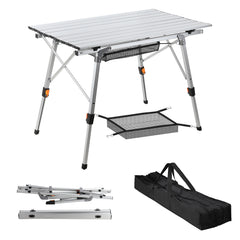 SWANEW Campingtisch Klapptisch Höhenverstellbar, Campingtisch Klappbar, Camping Tisch mit Aufrollbarer Tischplatte und Tragetasche, Aluminiumrahmen