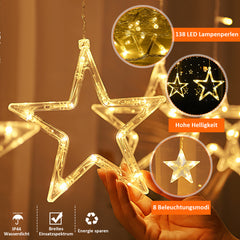 SWANEW LED Lichterkette, Warmweiß Lichterkettenvorhang mit 8 Modi für Innen Außen, IP44 Wasserfest für Weihnachten Garten Party Deko