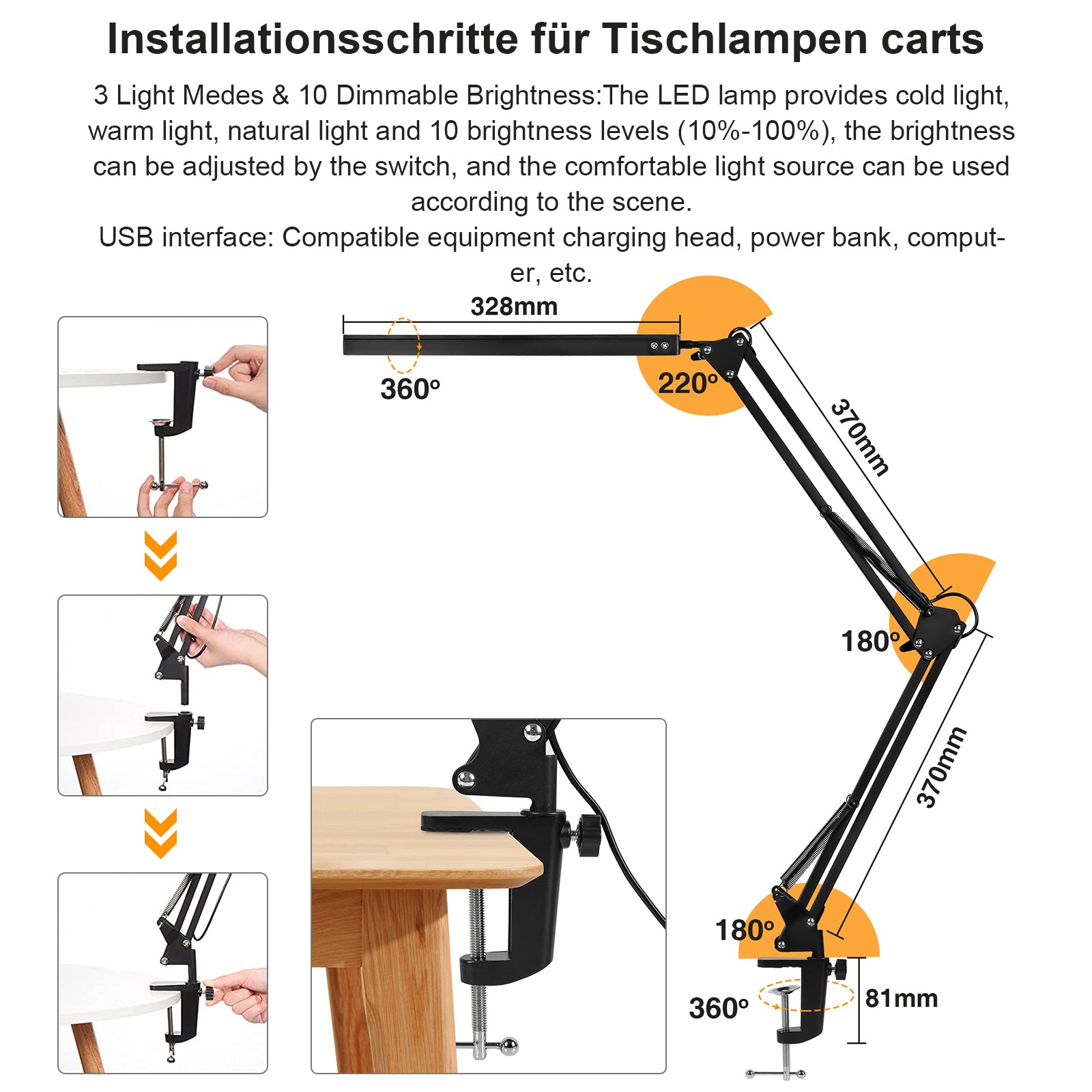 LED Schreibtischlampe, 10W 