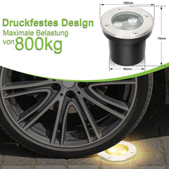 SWANEW Bodeneinbaustrahler Aussen  Warmweiß Runde Bodenstrahler, 3W IP67 WasserdichtBodenleuchte aus Edelstahl für [Energieklasse G]