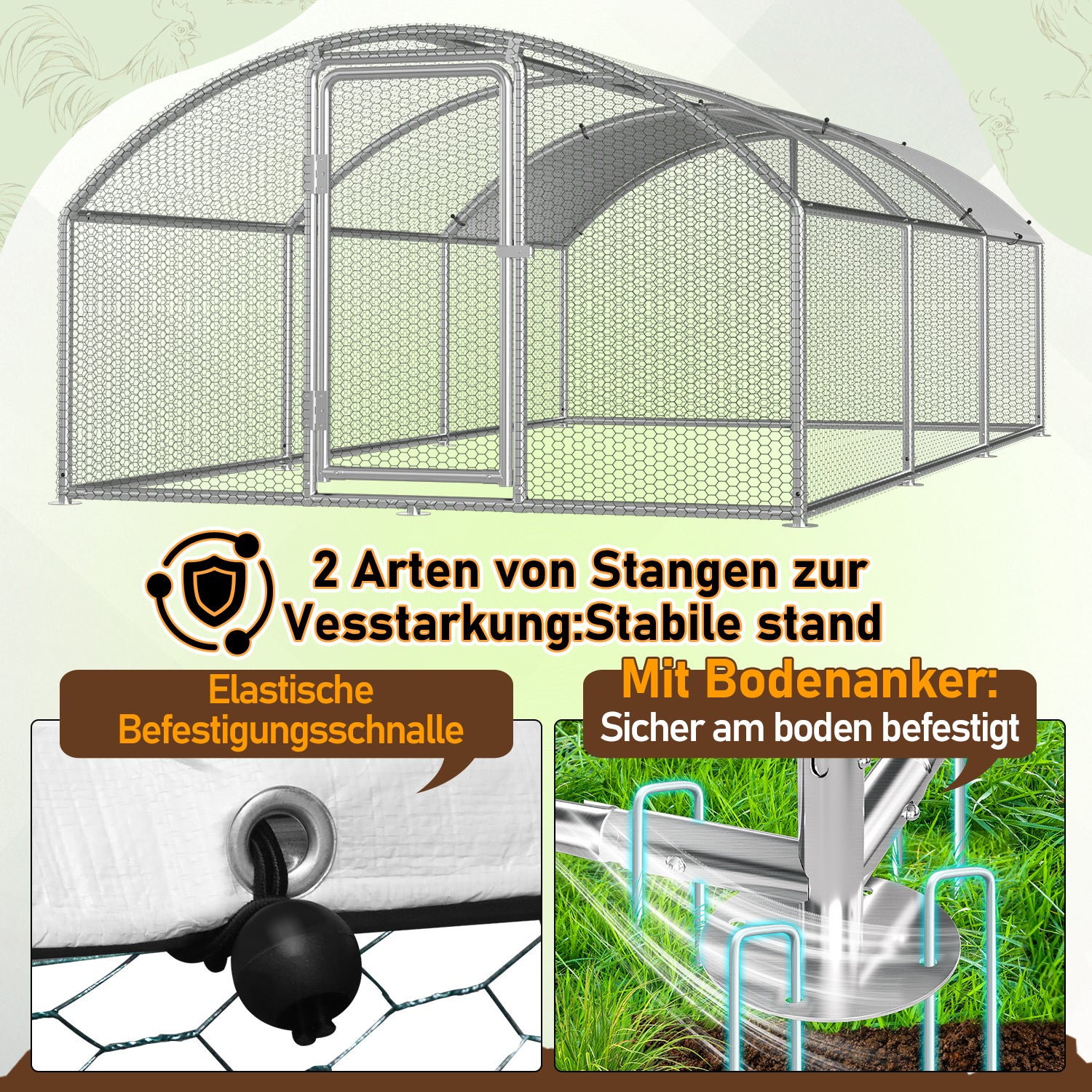 Hühnerstall Freilaufgehege 3x6x2m Kuppel Dach