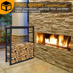 SWANEW Kaminholzregal innen metall Brennholzregal für innen außen, Kaminholzständer, Holzstapelhilfe, Schwarz