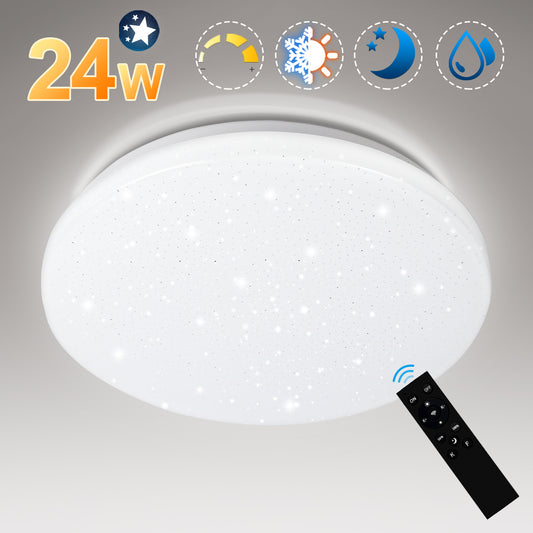 SWANEW 24W Led Deckenleuchte Dimmbar, Sternenhimmel Deckenlampe, mit Fernbedienung, 2160LM, 2700-6500K, IP44