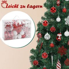 SWANEW Weihnachtskugel-Set - 130 Stück hochwertige Kunststoff-Weihnachtskugeln in verschiedenen Designs, schön gestaltete
