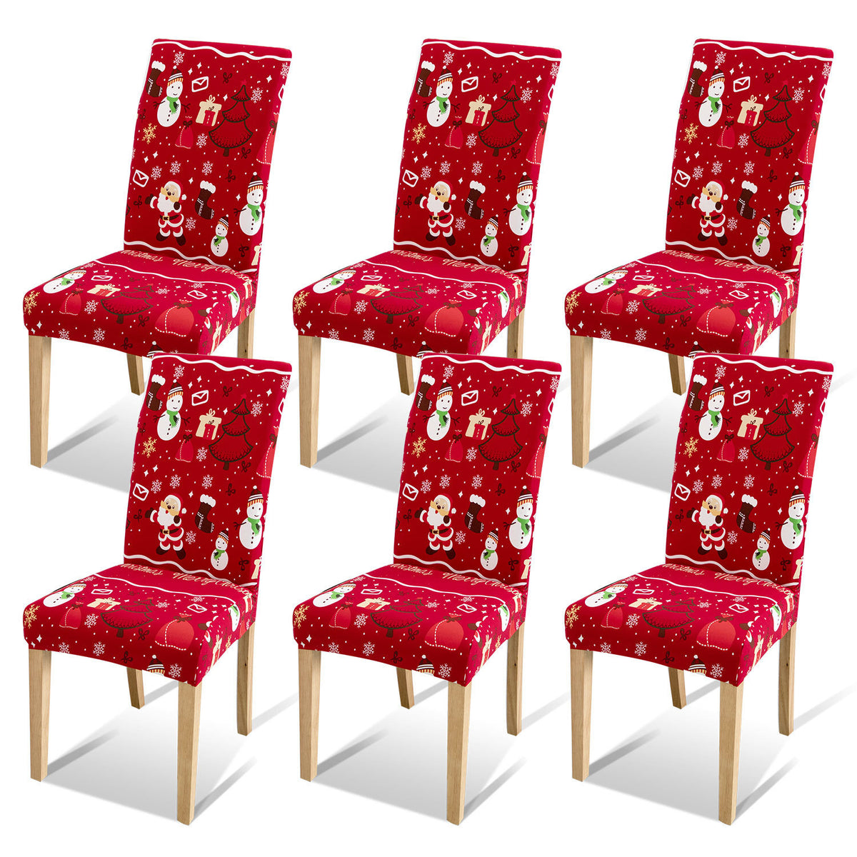 SWANEW Weihnachtliche Stuhlhussen 6/12er Set, Elastische Universelle Stuhlbezüge