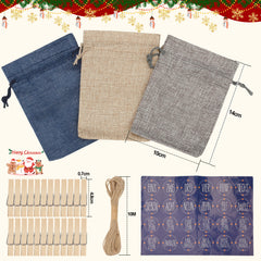 24PCS DIY Adventskalender zum Befüllen, Geschenktüten Säckchen Weihnachten