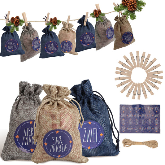 24PCS DIY Adventskalender zum Befüllen, Geschenktüten Säckchen Weihnachten