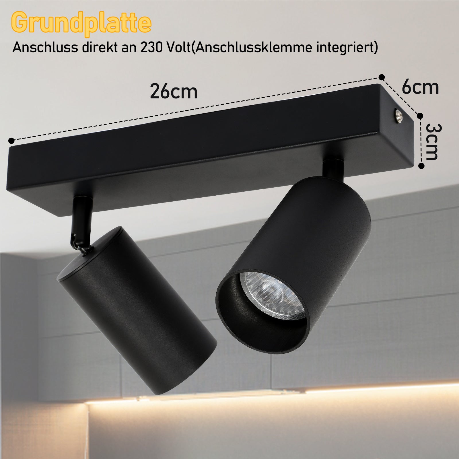 SWANEW Deckenstrahler GU10 4W, Drehbar 350° Deckenleuchte Strahler, Warmweiß 1/2/3-flammig Deckenspot, Wandstrahler, Deckenlampe