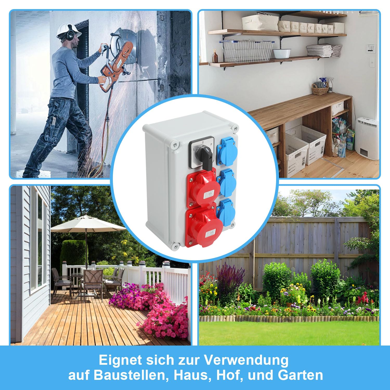 SWANEW Wandverteiler Baustromverteiler CEE 1x32A 5P, 1x16A 5P, 3x230V Schuko Steckdosen, IP44 Wasserdicht, mit L-0-P Schalter, Vorverkabelt Stromverteiler
