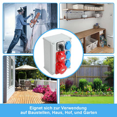 SWANEW Wandverteiler Baustromverteiler CEE 1x32A 5P, 1x16A 5P, 3x230V Schuko Steckdosen, IP44 Wasserdicht, mit L-0-P Schalter, Vorverkabelt Stromverteiler