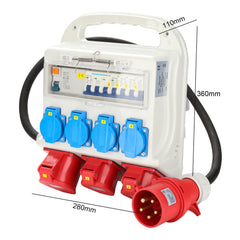 SWANEW Wandverteiler, 2 x CEE 400V/16A + 4 x 230V Schuko IP44 5 polig Stromverteiler, Baustromverteiler 32a, Verteiler Mit Sicherheitsklappdeckeln