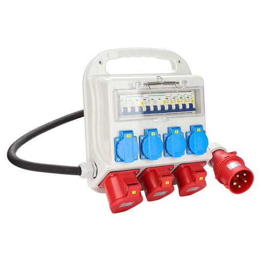 SWANEW Wandverteiler mit FI-Schutzschalter, Stromverteiler Baustromverteiler 2 x CEE 400V/16A+4 x 230V Schuko 5 Polig, IP44,  mit Leitung Für Baustelle
