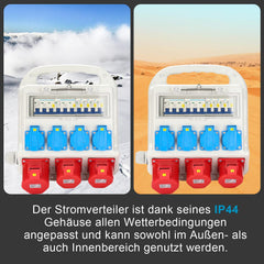SWANEW Wandverteiler mit FI-Schutzschalter, Stromverteiler Baustromverteiler 2 x CEE 400V/16A+4 x 230V Schuko 5 Polig, IP44,  mit Leitung Für Baustelle