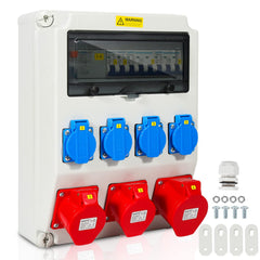 SWANEW Baustromverteiler 4x230V 2x16A 1x32A 400V CEE, Wandverteiler mit FI Schalter LS Schalter, Cee Verteiler Stromverteiler IP44