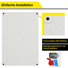 SWANEW Wandverteiler, 1X16A 2x230V MIT LS mit Leitungsschutzschalter, 5 polig, 2 geerdete Steckdosen und 16A CEE-Steckdose für Innen- und Außenverteileranlagen