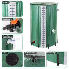 SWANEW Faltbare Regentonne, 380L Regenwassertank Mit Wasserhahn und Ablassventil, Tragbarer Wasserspeicher Regenfass, PVC Wassertank (Mit Skala)