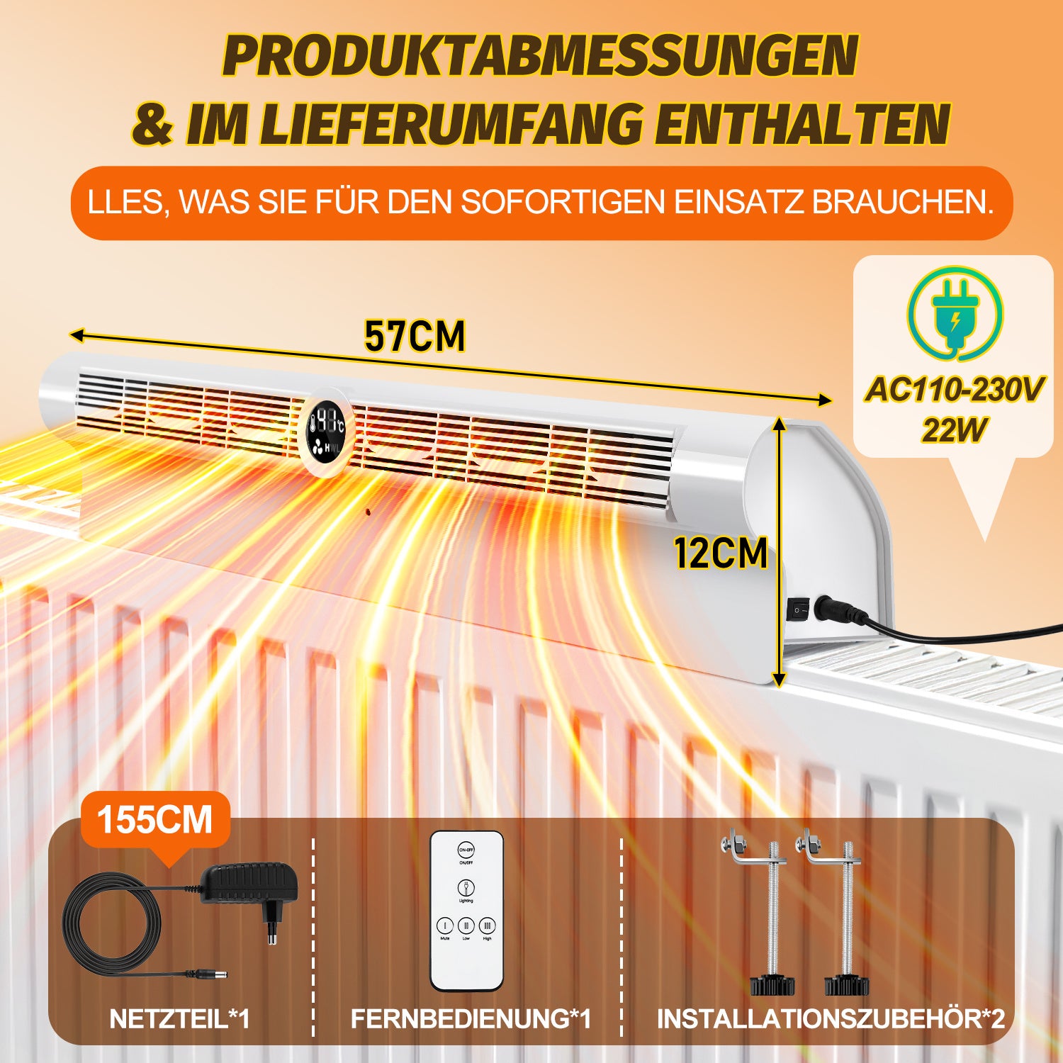 SWANEW Heizkörper Ventilator mit 6 Auslässen, Heizkörperverstärker, 3-Stufen-Regelung, Heizverstärker für Heizungen