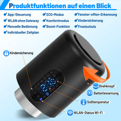 SWANEW Heizkörperthermostat, 5-35 °C, Wochenprogramm, mit 7 Ventiladapter