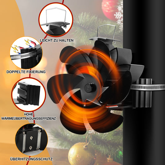 SWANEW Kaminventilator Magnetisch 6 Blätter, Wärmebetriebener Ofenventilator, Kaminlüfter