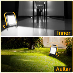 SWANEW LED Baustrahler 50W-200W, Arbeitsleuchte IP66 Wasserdicht, LED-Strahler mit 3M Kabel, und Faltbarer Ständer, 6000K Kaltweiß Fluter für Werkstatt  (mit Stecker)