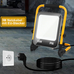 SWANEW LED Baustrahler 50W-200W, Arbeitsleuchte IP66 Wasserdicht, LED-Strahler mit 3M Kabel, und Faltbarer Ständer, 6000K Kaltweiß Fluter für Werkstatt  (mit Stecker)