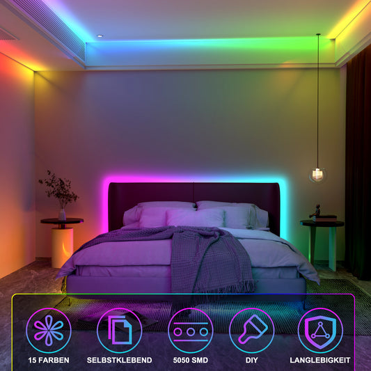 SWANEW Led Streifen RGB SMD 5050, LED Strip Selbstklebend, mit 24-Tasten-Fernbedienung, Dimmbar LED lichtband Leiste, für Zuhause, Partei
