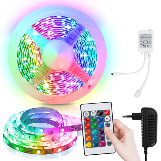 SWANEW Led Streifen RGB SMD 5050, LED Strip Selbstklebend, mit 24-Tasten-Fernbedienung, Dimmbar LED lichtband Leiste, für Zuhause, Partei
