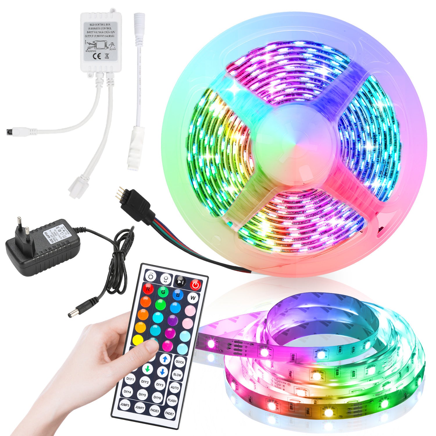 SWANEW Led Streifen Selbstklebend, RGB SMD 5050 Dimmbar LED Strip, 20 Farbwechsel Led Band mit 44-Tasten-Fernbedienung, für die Beleuchtung von Haus, Party