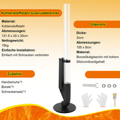 SWANEW Pelletfackel Feuerrohr, Stahl Pelletbrenner, mit 100 cm Borosilikatglas, Ambiente Feuersäule