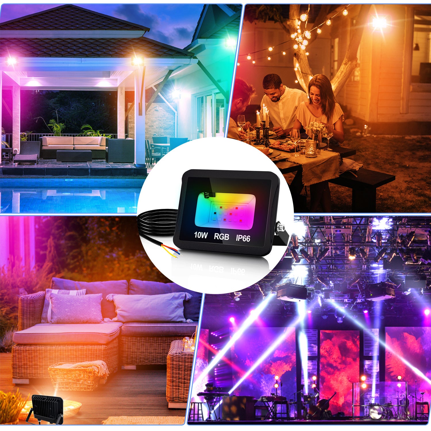 SWANEW RGB LED Strahler Außen mit Fernbedienung, 10/20/30/50 W Fluter LED Dimmbar, Flutlicht IP66 Wasserdicht, 4 Modi