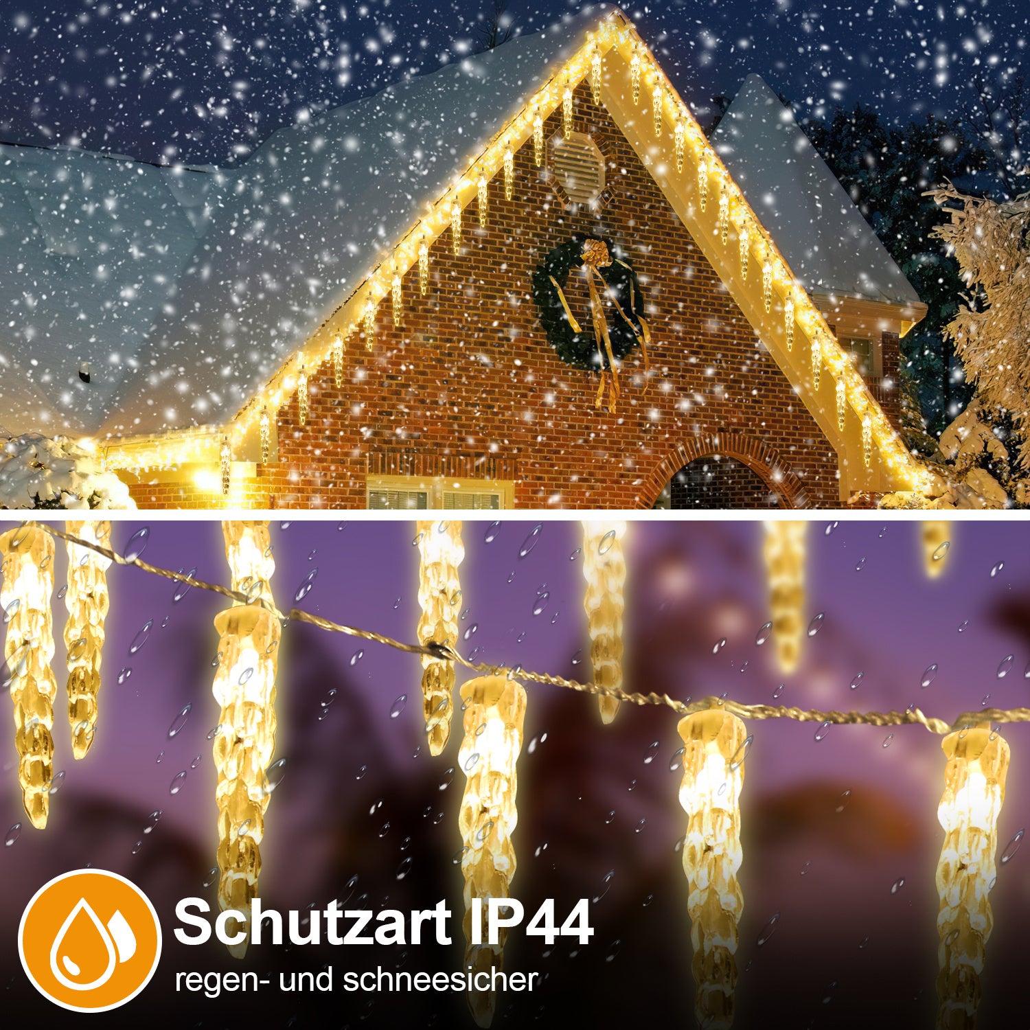 SWANEW Solar Eiszapfen Lichterkette, Eisregen Licht,IP44 Außen Fensterbeleuchtung, Weihnachtsdeko