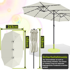 SWANEW Sonnenschirm mit Kurbel und LED Solar,  Doppelsonnenschirm, ohne Ständer, UV-Schutz 50+