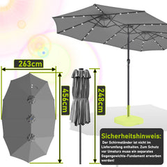 SWANEW Sonnenschirm mit Kurbel und LED Solar,  Doppelsonnenschirm, ohne Ständer, UV-Schutz 50+