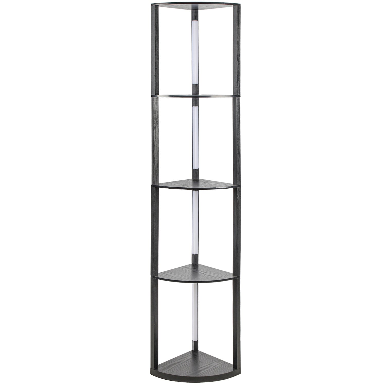 SWANEW Stehlampe mit Holzregal, Bücherregal mit LED-Beleuchtung, 360° Drehbare RGB LED Stehleuchte Wohnzimmer, 3 Farbtemperaturen, 20W & 163 cm Höhe