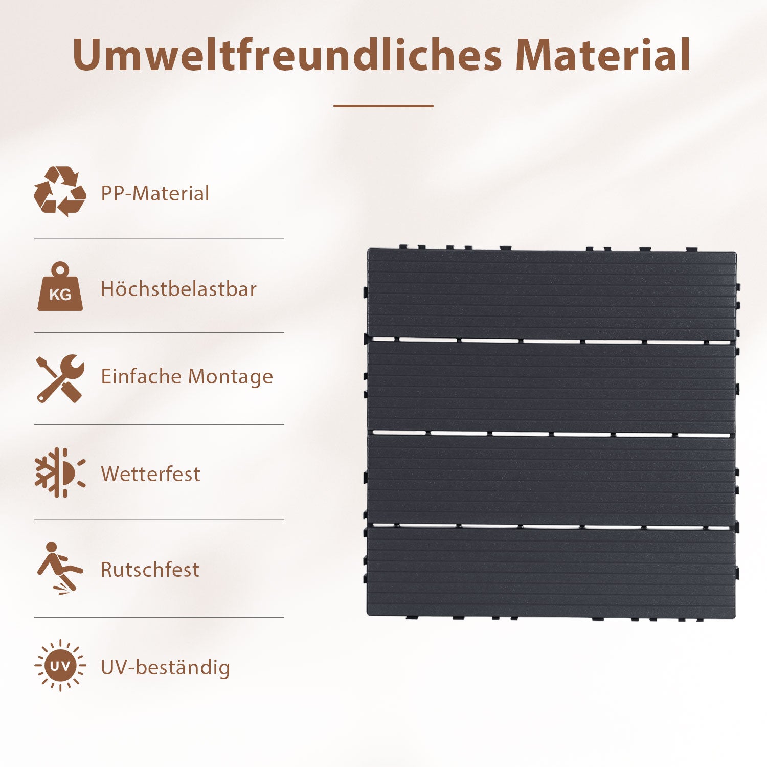 SWANEW PP Balkonfliesen Set 30x30cm, Terrassenfliesen, Klickfliesen