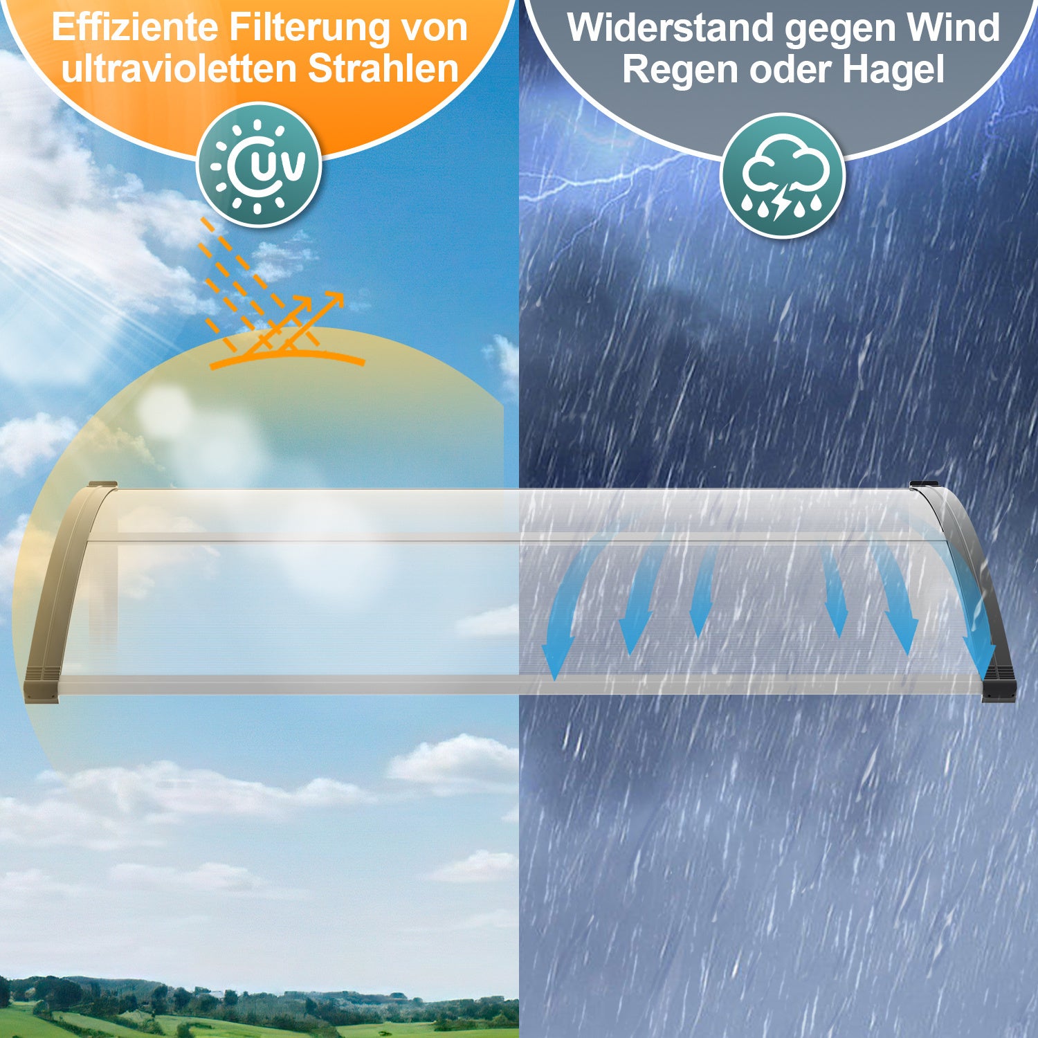 SWANEW Vordach für Haustür, 5 mm Überdachung, Transparentes Pultbogenvordach, Polycarbonat Pultvordach, Türdach für draußen