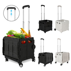 SWANEW Einkaufstrolley Klappbar, Transport Trolley, mit neigbarer Teleskopgriff & Deckel 45L/50L