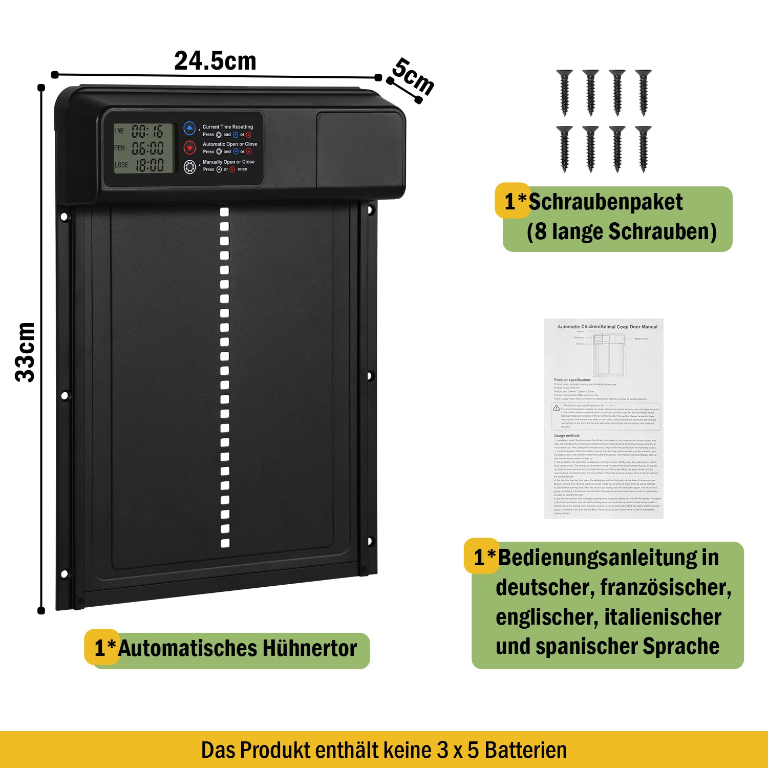SWANEW Automatische Hühnerklappe – Elektrischer Hühnerstall-Türöffner mit Timer & großem Display – Wasserdicht & Robust für Hühner, Enten & Kleintiere