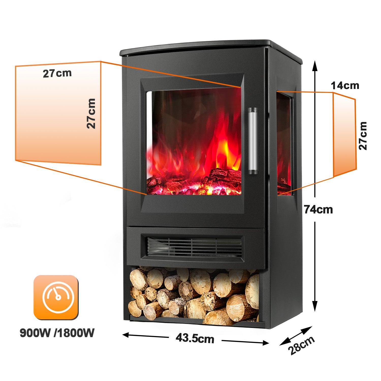 SWANEW Elektrokamin mit Heizlüfter Fernbedienung, 900/1800W Elektro Kamin mit Thermostat Heizfunktion, Timer, Elektrischer Heizung LED Kaminfeuer Effekt, WiFi Fernbedienung