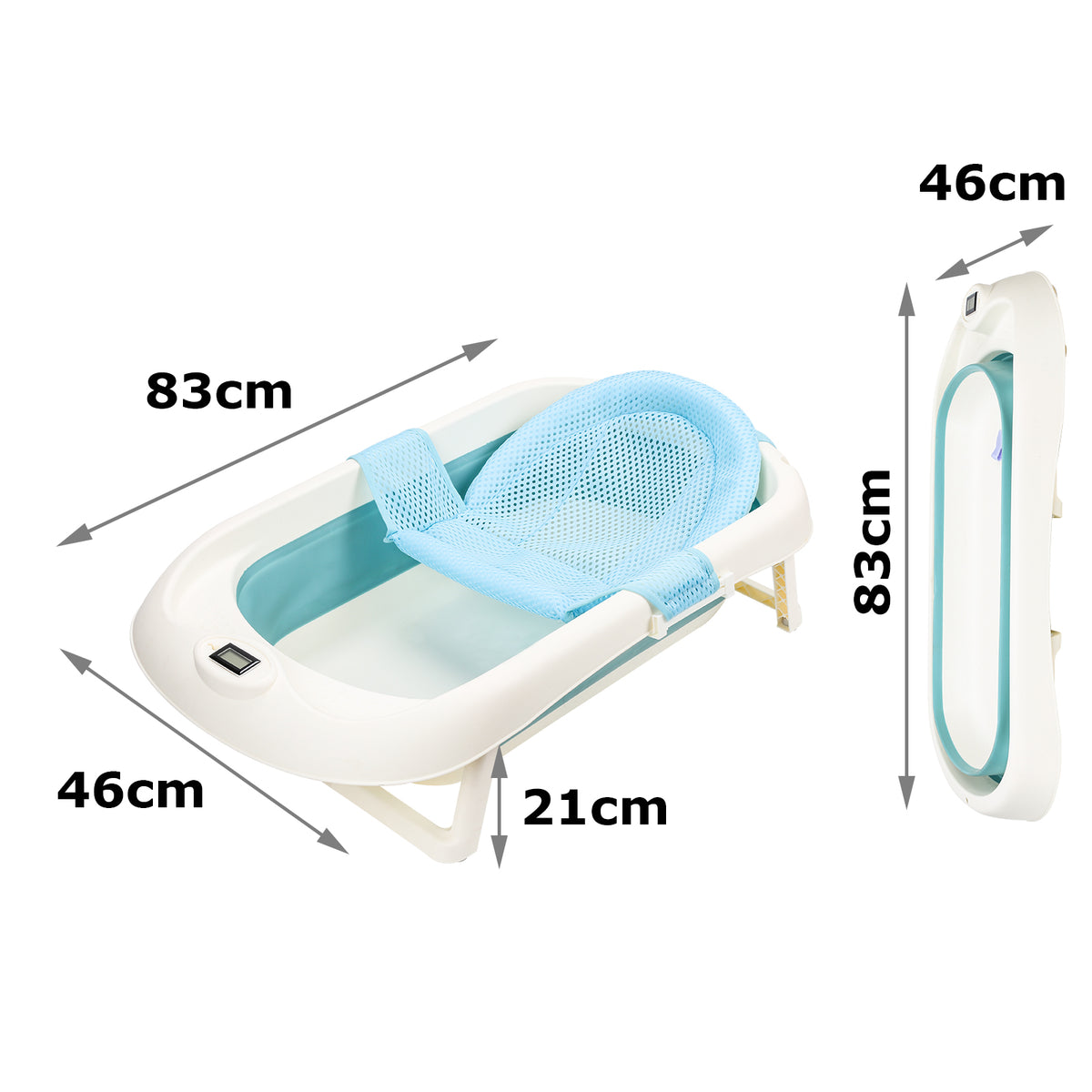 SWANEW Faltbare Baby Badewanne Babywanne mit Thermometer, Badekissen, Haarwaschbecher, babybadewanne, Babybadewanne mit gestell ab 0-3 Jahre