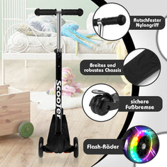 SWANEW Kinderroller Funscooter Tretroller Kickroller 3-Rad-Kinderroller LED-bis 50kg belastbar, Höhenverstellbar