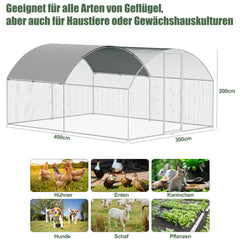 SWANEW Hühnerstall Freilaufgehege XL mit Schloss, 3x2x2m Verzinkter Stahl Hühnerhaus Freigehege Outdoor Geflügelstall Kuppeldach