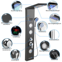 SWANEW LED Duschpaneel, Regendusche Duschsystem mit Temperaturanzeige, 5 Funktionen Duschsäule,Verstellbare Massagedüsen