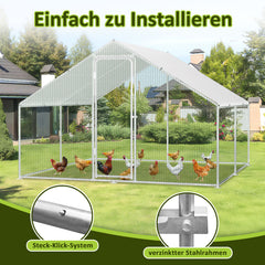 SWANEW Hühnerstall Freilaufgehege 3x3x2m, Hühnerhaus mit Schloss, Geflügelstall, Verzinkter Stahl