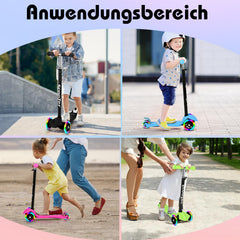 SWANEW Kinderroller Funscooter Tretroller Kickroller 3-Rad-Kinderroller LED-bis 50kg belastbar, Höhenverstellbar