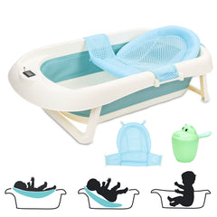 SWANEW Faltbare Baby Badewanne Babywanne mit Thermometer, Badekissen, Haarwaschbecher, babybadewanne, Babybadewanne mit gestell ab 0-3 Jahre